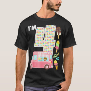Camiseta 4.º Aniversário Tripulação Sorvete Im 4 Bday I
