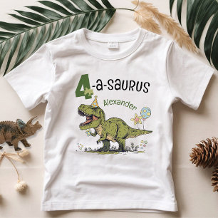 Camiseta 4-a-saurus Dinossauro Cuto Nome 4º Festa de Aniver