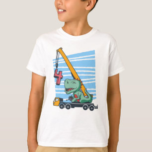 Camiseta 4 anos 4º aniversário Dinossauro da grua móvel