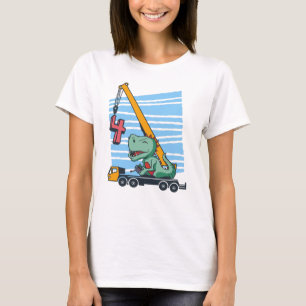 Camiseta 4 anos 4º Aniversário Guindaste Móvel Dinossauro