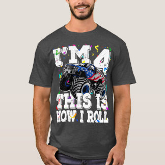 Camiseta 4 Anos Aniversário Dotado Monster Truck 4º E