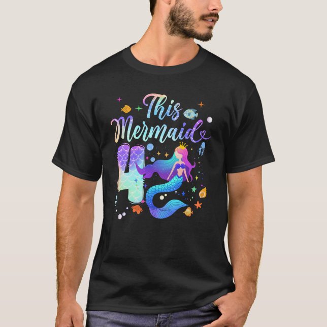 Camiseta 4 Anos Esta Sereia É A 4ª Menina De Aniversário Da (Frente)