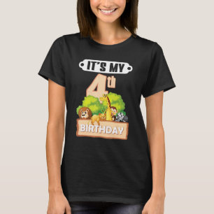 Camiseta 4 anos Zoológico de 4 dias é meu 4° aniversário