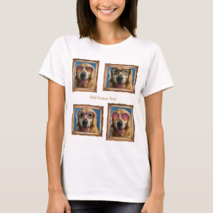 Camiseta 4 Colagem de Fotografias Vintage Frame Dogs Famíli