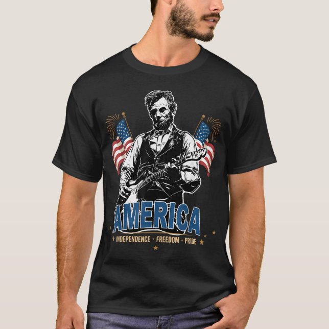 Camiseta 4 De Julho Abe Lincoln Tocando Elétrica (Frente)
