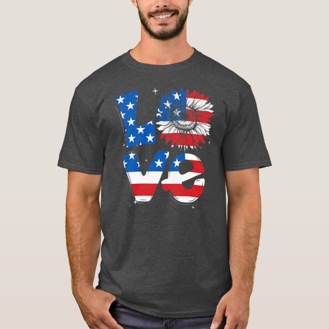 Camiseta 4 De Julho Ama O Patriótico Americano Sunflower (Frente)