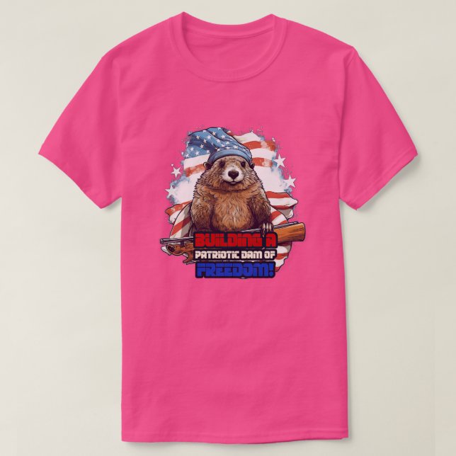 Camiseta 4 de julho, American Beaver Building a Patriotic D (Frente do Design)