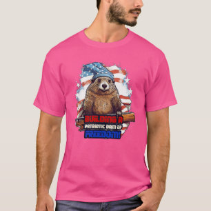 Camiseta 4 de julho, American Beaver Building a Patriotic D