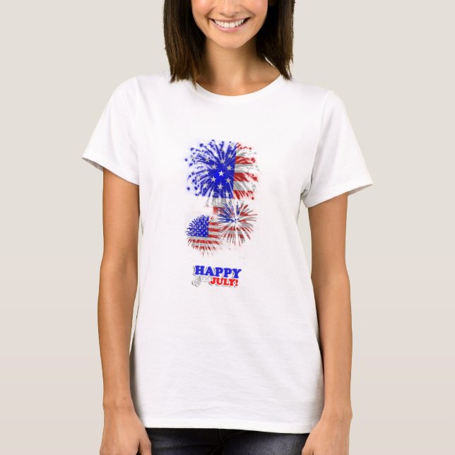 Camiseta 4 de julho, American Flag Fireworks Topo (Frente)
