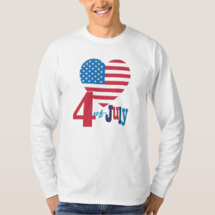 Camiseta 4 de julho American Flag Heart Flag Fireworks
