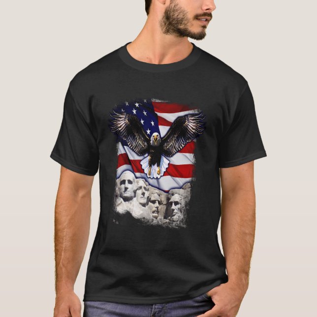 Camiseta 4 De Julho Americano Bald Eagle Mount Rushmore 'Me (Frente)