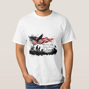 Camiseta 4 de julho Arte Patriótica com Bandeira e Soldados