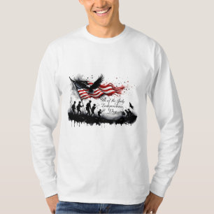 Camiseta 4 de julho Arte Patriótica com Bandeira e Soldados