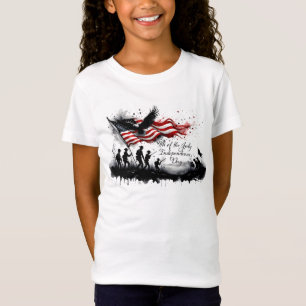 Camiseta 4 de julho Arte Patriótica com Bandeira e Soldados