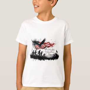 Camiseta 4 de julho Arte Patriótica com Bandeira e Soldados
