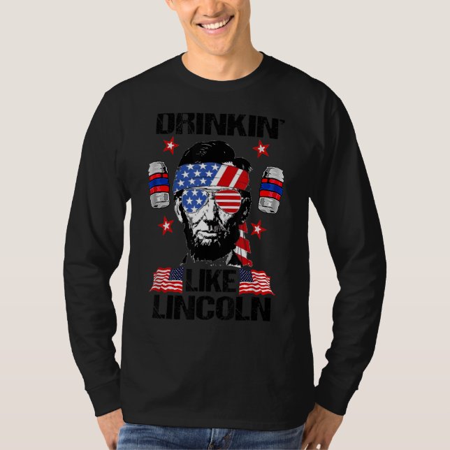 Camiseta 4 De Julho Bebidas Como Lincoln Merica Abraham (Frente)