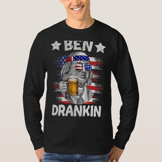Camiseta 4 De Julho Ben Drankin Bebendo Beer Benjamin Fra (Frente)