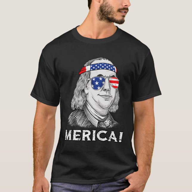 Camiseta 4 De Julho Ben Franklin Merica USA Boys Girls Kid (Frente)