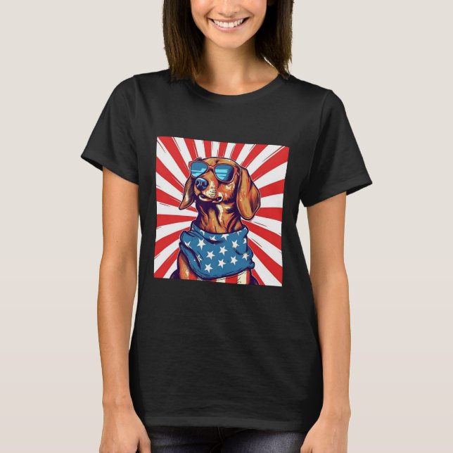 Camiseta 4 De Julho Cachorro Dachsund Weiner Engraçado Ween (Frente)