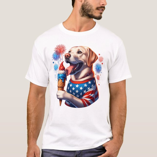 Camiseta 4 de julho Cão com Sorvete Cone (Frente)