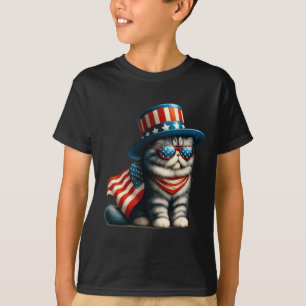 Camiseta 4 De Julho Cat American Flag Cat Lover Meowica