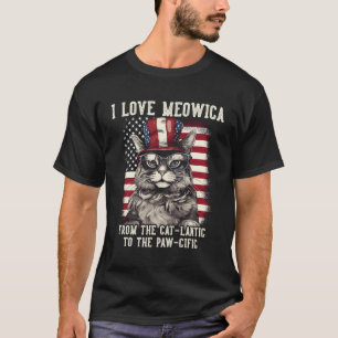 Camiseta 4 De Julho Cat Lover I Amo Meowica Funny Patriotic