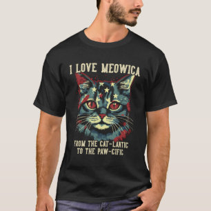 Camiseta 4 De Julho Cat Lover I Love Meowica Patriotic Cat