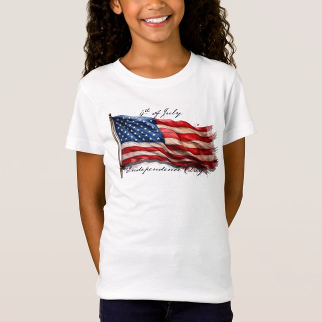 Camiseta 4 de julho - Celebrar com a bandeira dos EUA (Frente)
