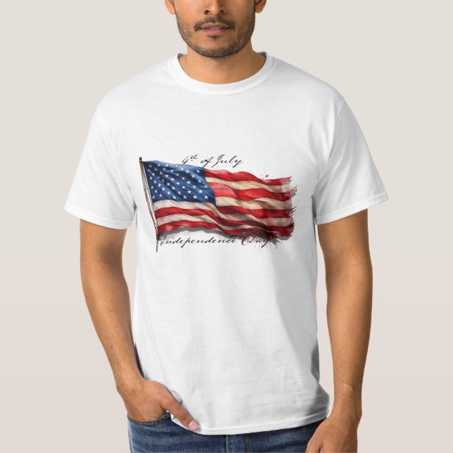 Camiseta 4 de julho - Celebrar com a bandeira dos EUA (Frente)