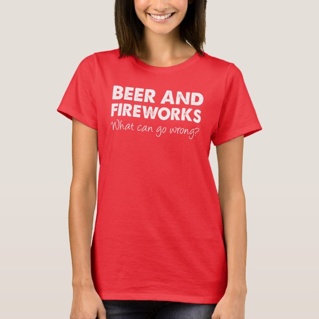 Camiseta 4 de julho Cerveja e fogos de artifício (Frente)