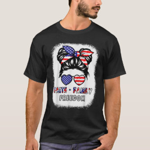 Camiseta 4 de julho Christian Faith Family Freedom USA Flag