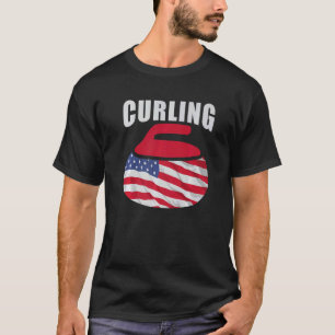 Camiseta 4 De Julho Curling Team Sports American Flag Tee