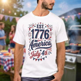 Camiseta 4 de julho de 1776 vermelho branco e azul