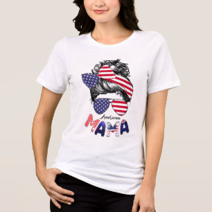 Camiseta 4 de julho de 2007, mamãe americana Messy Bun Mãe