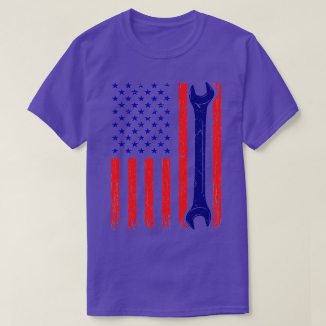 Camiseta 4 de julho de 2010, American Flag Wrench Mechanic  (Frente do Design)
