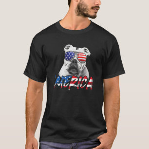 Camiseta 4 de julho de 2010 English Buldog American Flag Pa