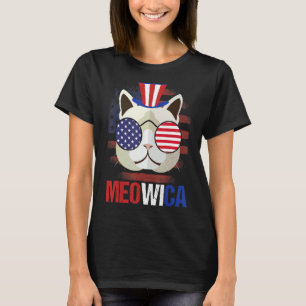 Camiseta 4 De Julho De American Flag Kitty Cat Meowica Cinz