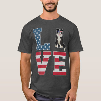 Camiseta 4 de julho de Decor Patriótico LOVE Border Collie