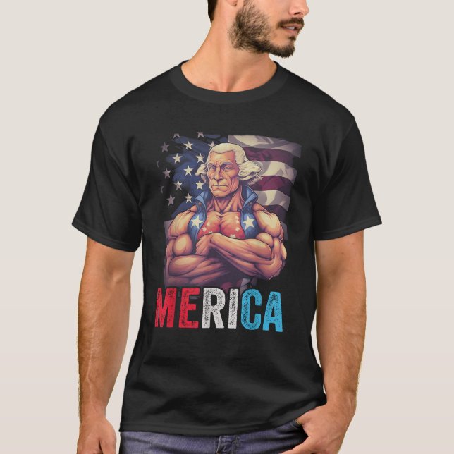 Camiseta 4 De Julho De George Washington Funny Workout Mu (Frente)