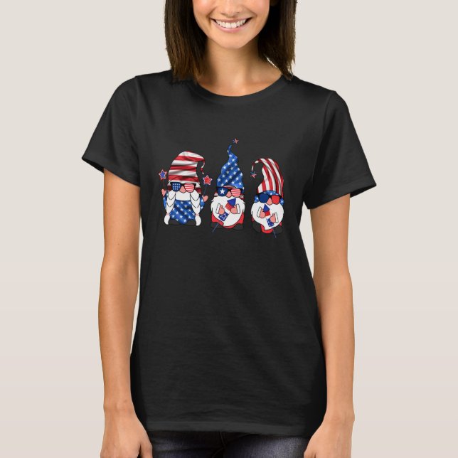 Camiseta 4 De Julho De Gnomos Americanos Os Óculos De Sol C (Frente)