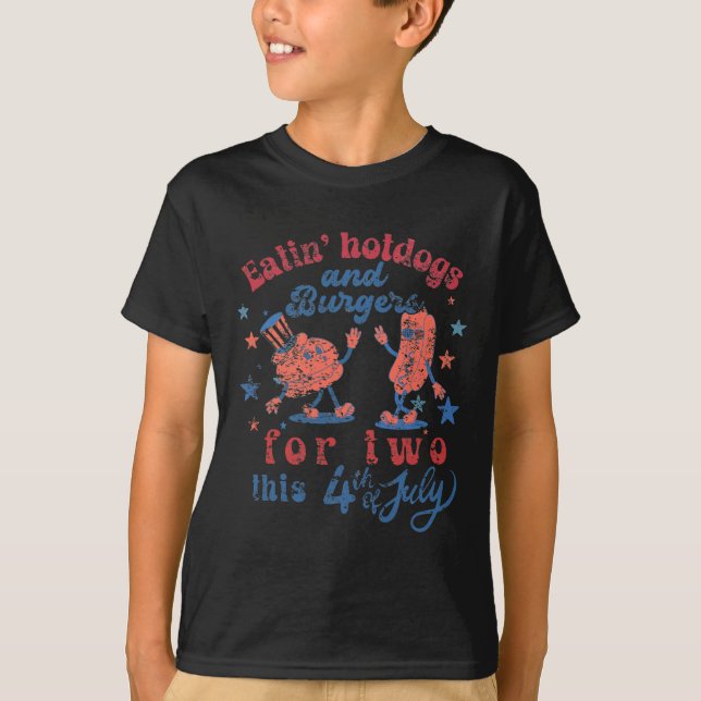 Camiseta 4 De Julho De Gravidez Comendo Hotdog E Burger Fo (Frente)