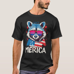 Camiseta 4 De Julho De Merica Raccoon Óculos Solares Bissex