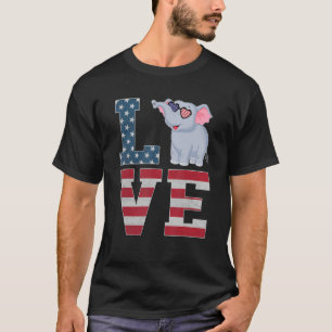 Camiseta 4 de julho Decor Patriotic Love Elephant American