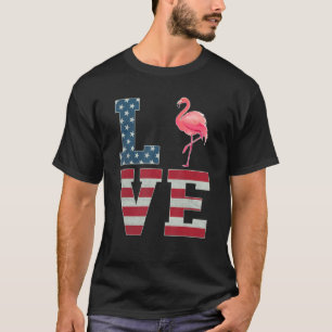 Camiseta 4 de julho Decor Patriotic Love Flamingo American