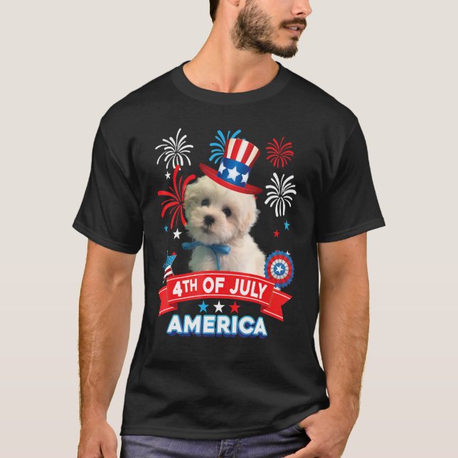 Camiseta 4 de julho Dia Patriótico Algodão De Tulear Cão De (Frente)