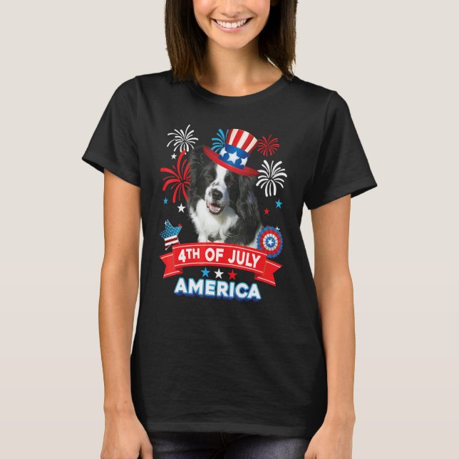 Camiseta 4 De Julho Dia Patriótico, Collie Dog Indepe (Frente)