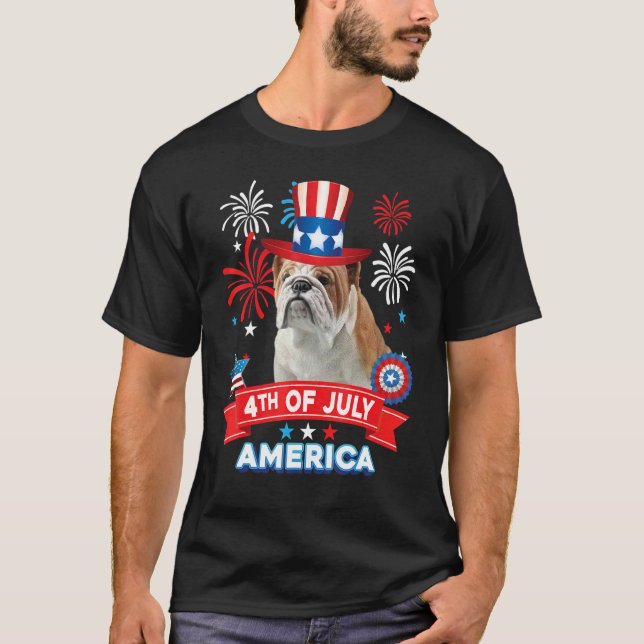 Camiseta 4 de julho Dia Patriótico Independência do Cão-Gra (Frente)