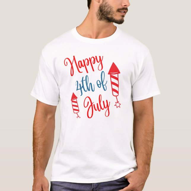 Camiseta 4 de Julho e fogos de artifício (Frente)