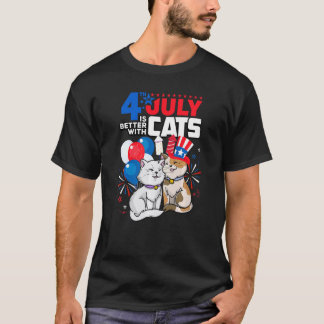 Camiseta 4 De Julho É Melhor Com Gatos Dia Da Independência