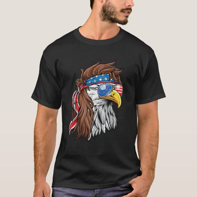 Camiseta 4 de julho Eagle Mullet Murica American Flag EUA (Frente)